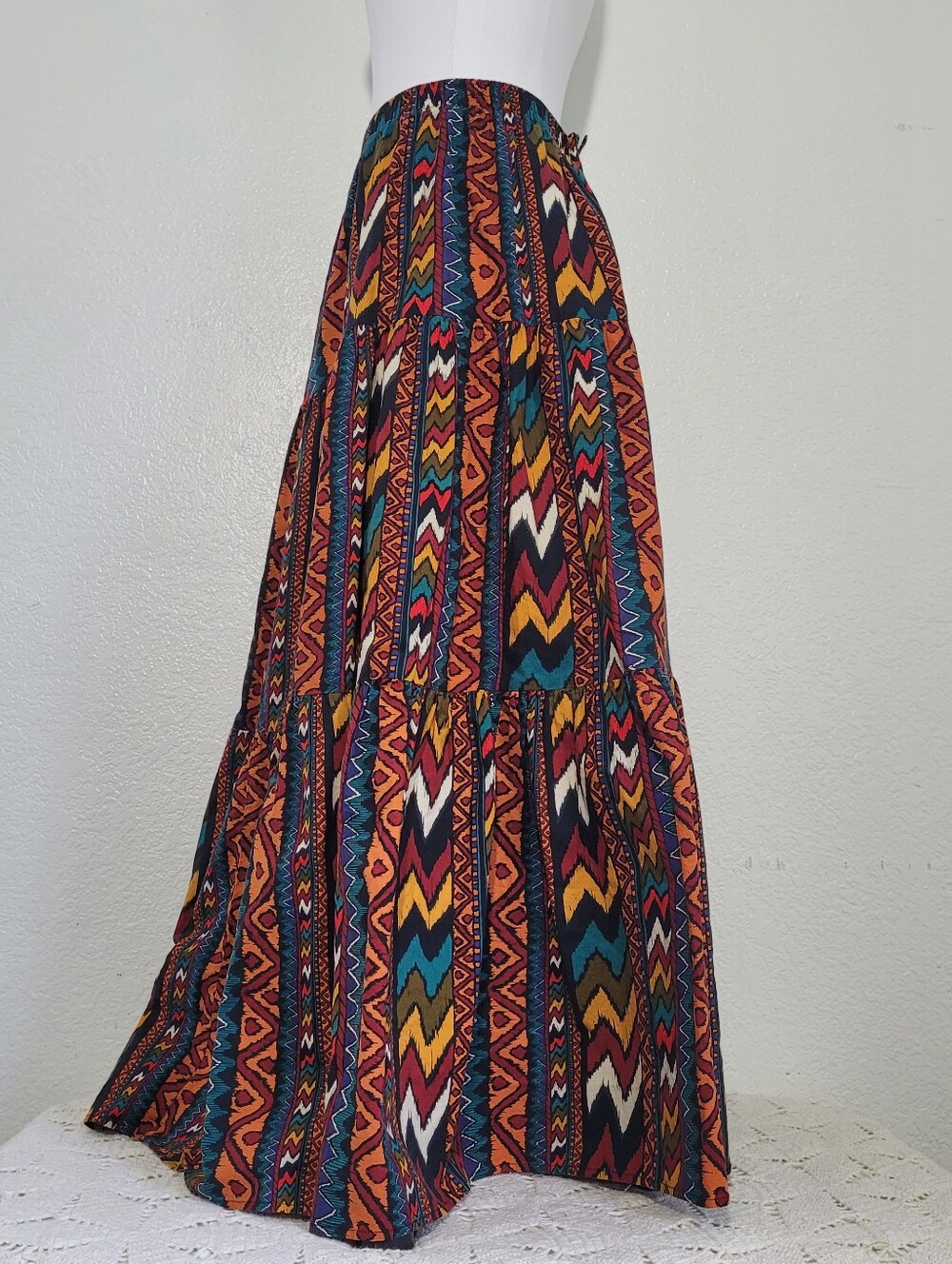 Vintage KWBL Los Angeles Aztec Bohemian Western Tiered Maxi Skirt in Multicolor - Picture 4 of 9